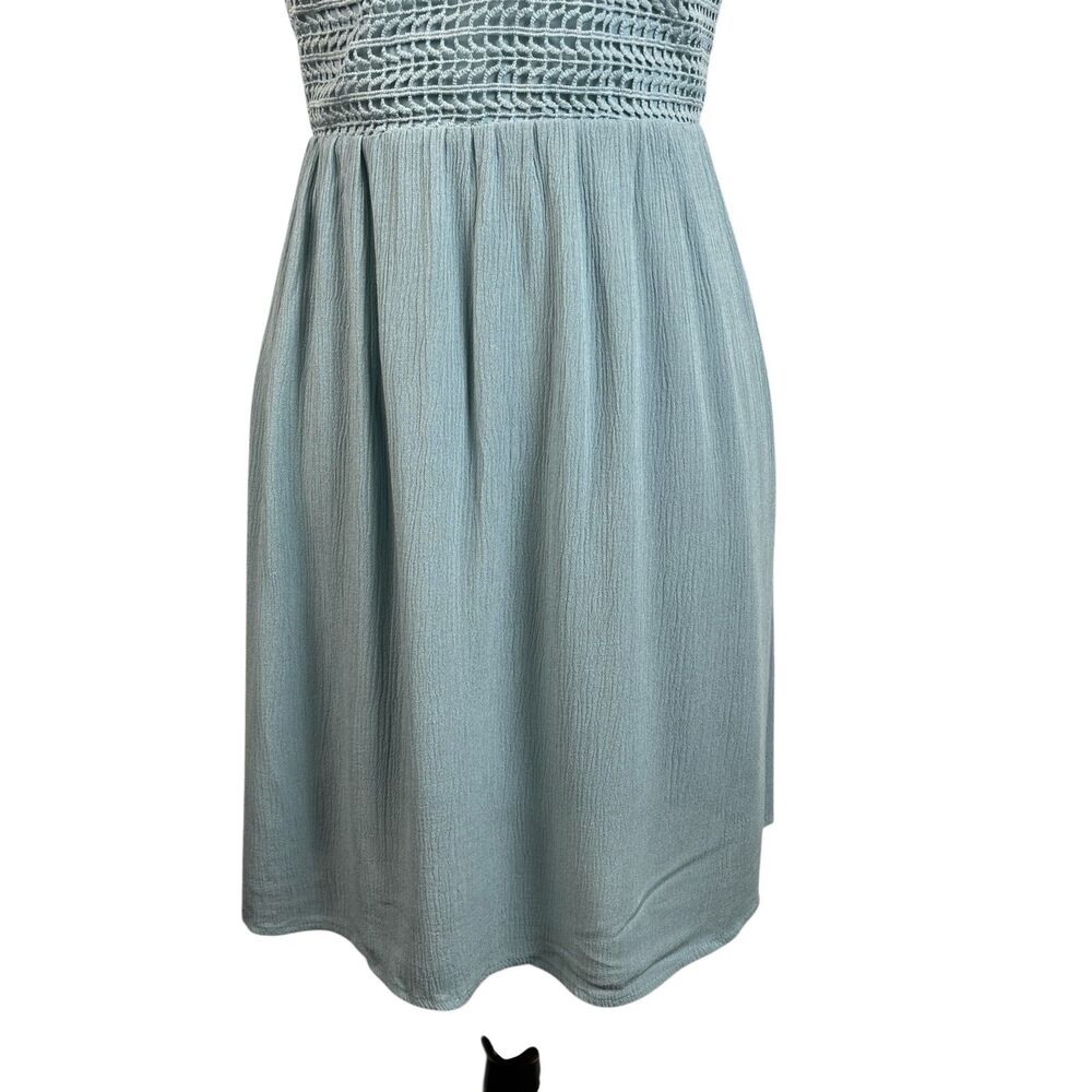 Ocean Drive Women's Mini Dress Large Blue Crochet Tie Back Sleeveless V-Neck NWT - Picture 3 of 10
